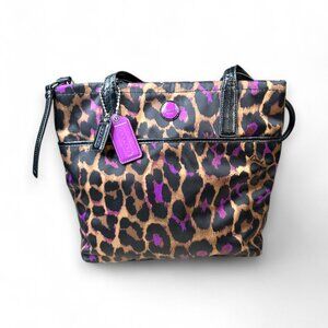 Coach Game Ocelot Tote Violet Purple Brown Black Animal Print Shoulder Bag